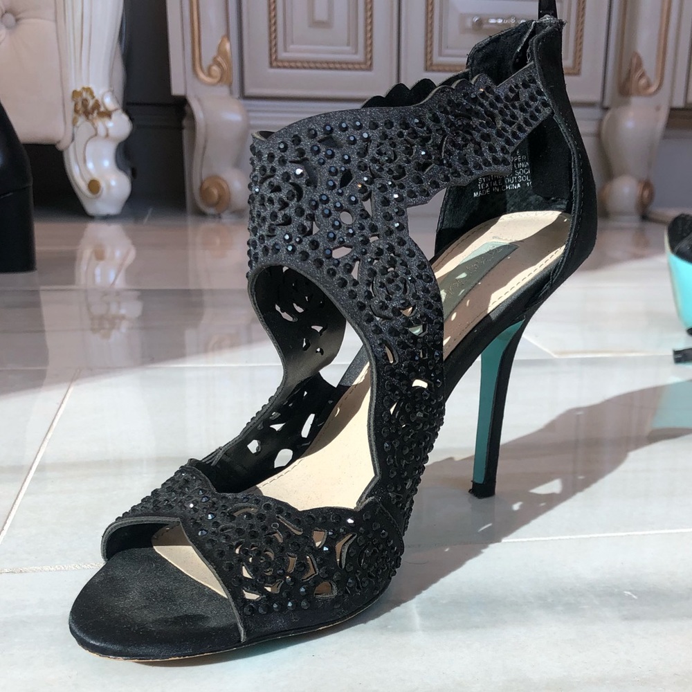 Betsey Johnson black rhinestone heels
